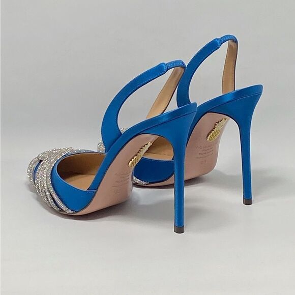 Aquazzura Gatsby Crystal-Embellished Satin Pumps size 39 - Picture 6 of 12